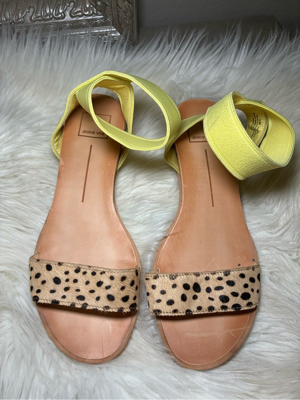 Dolce Vita Yellow Ankle-Strap Sandals with Leopard-Print Front